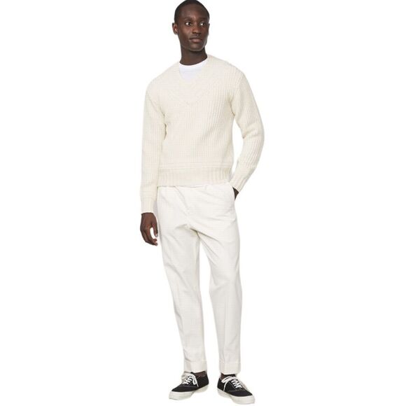 NEW Officine Generale Cream Gino V Neck Wool Blend Sweater Size L Made in Italy - Picture 2 of 8